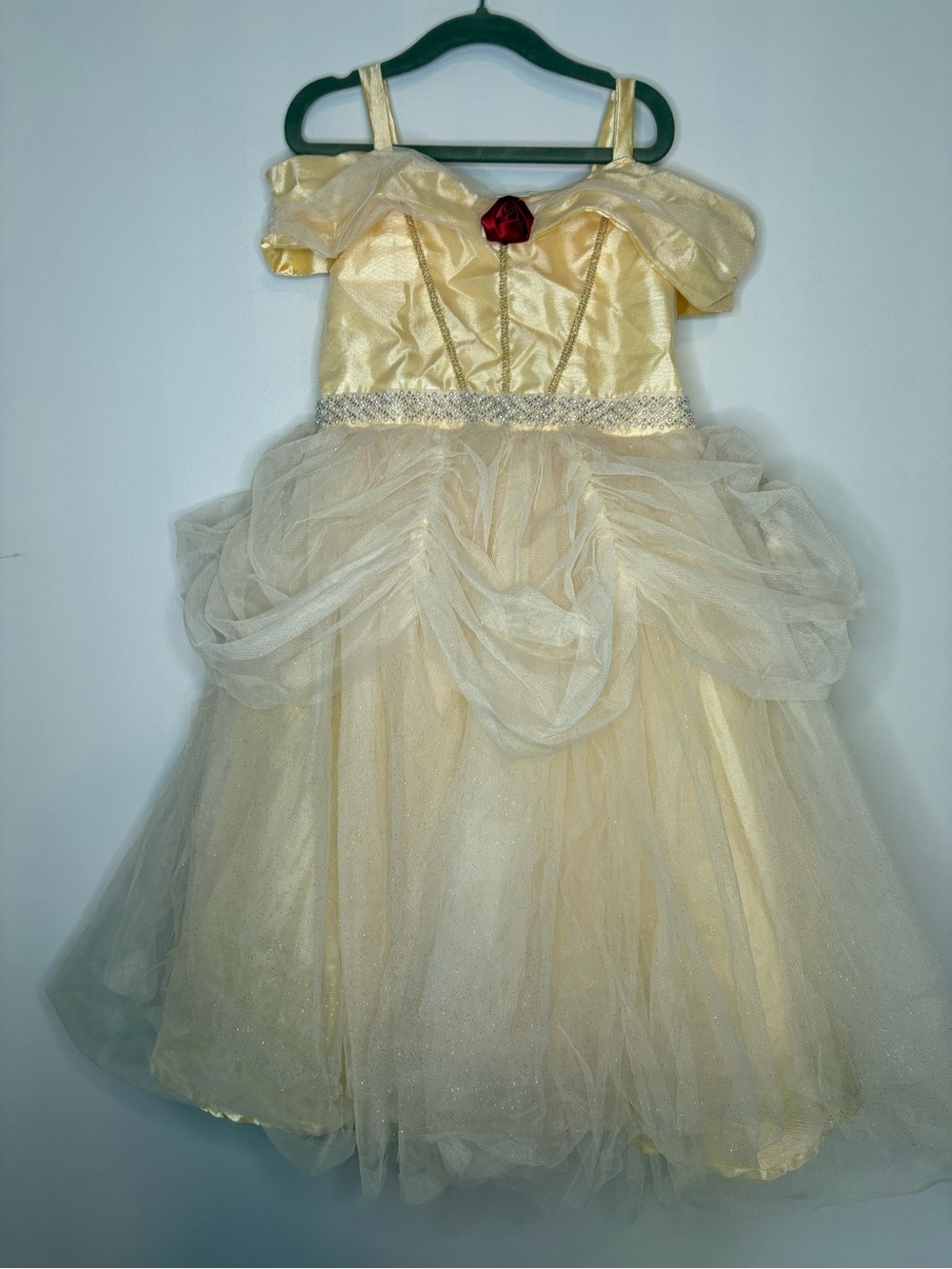 Disney Belle Princess Tulle Dress with Red Rose Accent